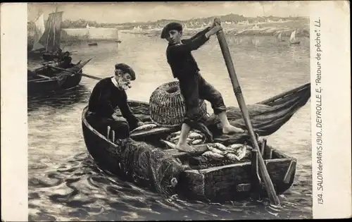 Künstler Ak Deyrolle, E., Retour de peche, Fischer im Boot, Salon de Paris 1910