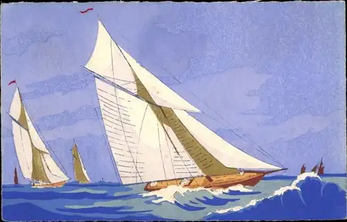 Künstler Ak Segelboote auf See