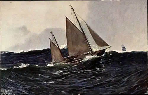 Künstler Ak Segelboot auf dem Meer, Wellengang