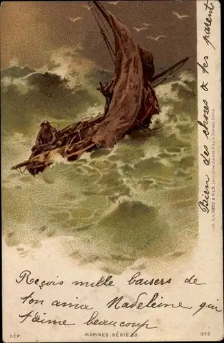 Künstler Ak Marines, Fischerboot im Sturm