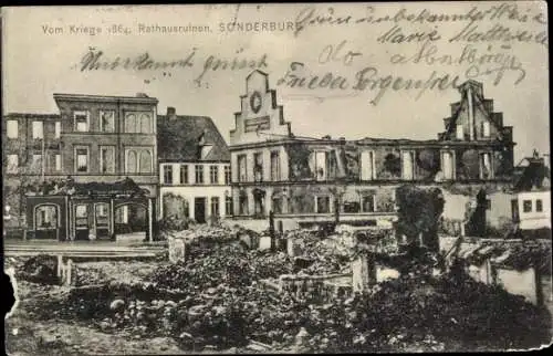 Ak Sønderborg Sonderburg Dänemark, Vom Kriege 1864, Rathausruinen, Kriegszerstörungen