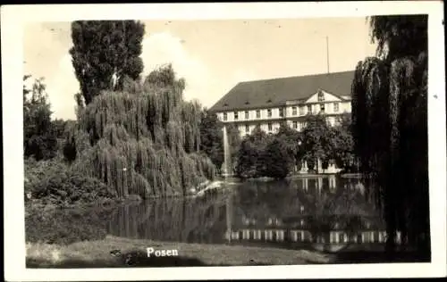 Foto Poznań Posen, Blick zum Schloss, Teich