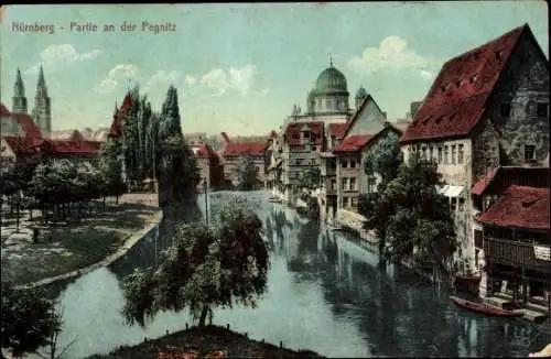 Judaika Ak Nürnberg in Mittelfranken Bayern, Partie an der Pegnitz, Synagoge