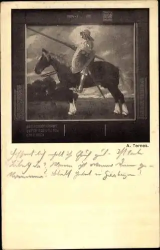 Künstler Ak Ternes, A., Ritter mit Schild und Lanze auf einem Pferd