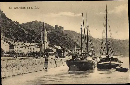 Ak Sankt Goarshausen am Rhein, Segelboote, Rheinpartie