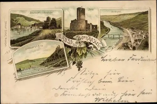 Litho Bernkastel Kues an der Mosel, Burg, Rheinpartien