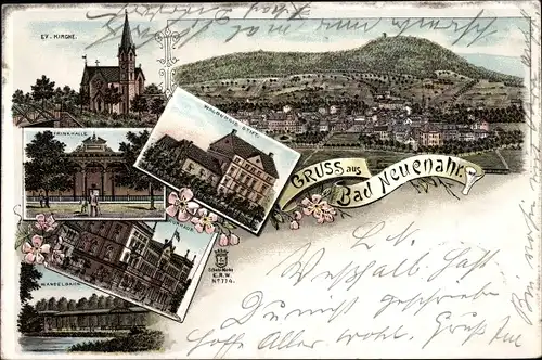 Litho Bad Neuenahr Ahrweiler in Rheinland Pfalz, Walburgisstift, Trinkhalle, Wandelbahn, Kurhaus