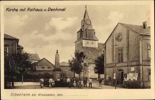 Ak Erbenheim Wiesbaden in Hessen, Kirche, Rathaus, Denkmal