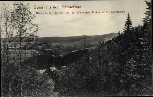 Ak Brehme im Eichsfeld, Ohmgebirge, Wildungen und Sonnenstein von der Steilen Trift aus