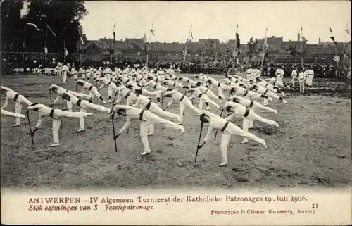 Ak Anvers Antwerpen Flandern, Algemeen Turnfeest der Katholieke Patronages 19. Juli 1908