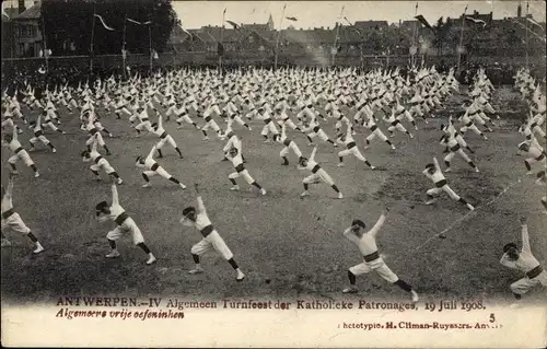 Ak Anvers Antwerpen Flandern, Algemeen Turnfeest der Katholieke Patronages 19. Juli 1908