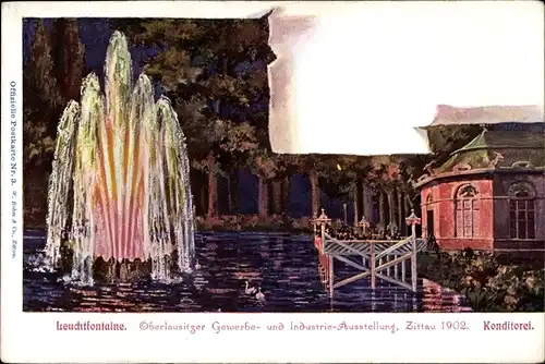 Künstler Ak Zittau Oberlausitz, Oberlausitzer Gewerbe u. Industrieausstellung 1902, Leuchtfontaine