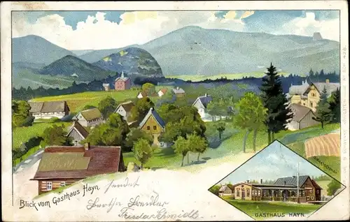 Künstler Litho Hayn Oybin Oberlausitz, Gasthaus Hayn, Gesamtansicht