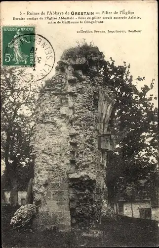Ak Grestain Calvados, Ruines de l'Abbaye, Pilier de l'Eglise