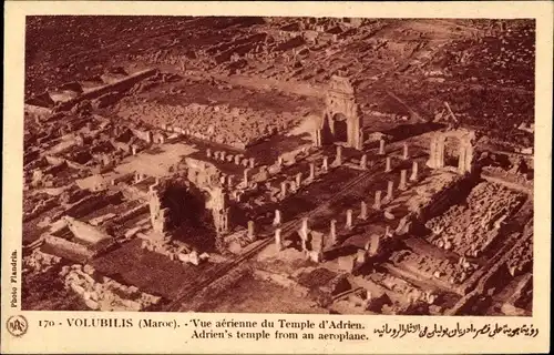 Ak Volubilis Marokko, Vue aerienne du Temple d'Adrien