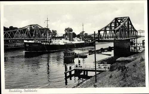 Ak Rendsburg Schleswig Holstein, Ansicht der Drehbrücke, Dampfer