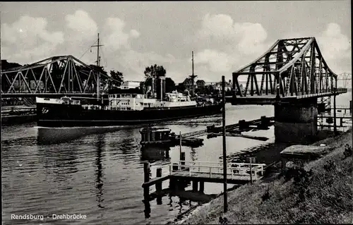 Ak Rendsburg in Schleswig Holstein, Drehbrücke, Dampfer