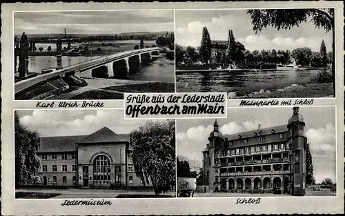 Ak Offenbach am Main Hessen, Schloss, Mainpartie, Karl Ulrich Brücke, Ledermuseum