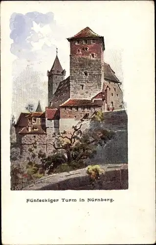 Künstler Ak Nürnberg in Mittelfranken, Fünfeckiger Turm