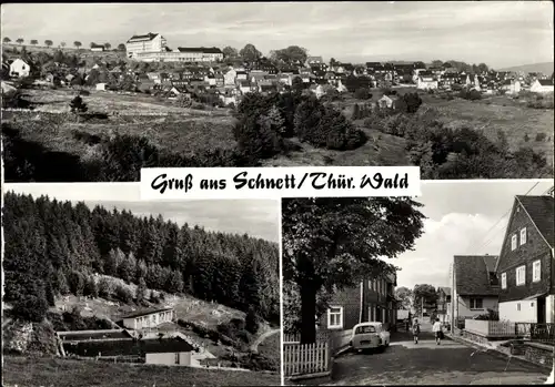 Ak Schnett Masserberg in Thüringen, Panorama, Freibad, Straßenpartie