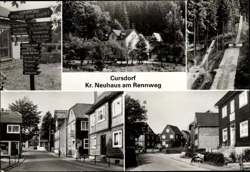 Ak Cursdorf im Landkreis Saalfeld-Rudolstadt Thüringen, Wegweiser, Gasthof, Schanze, Straßenpartie