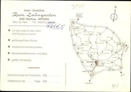 Ak Wehrda Marburg an der Lahn, Gasthof zum Lahngarten