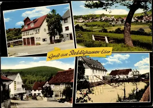 Ak Reddighausen an der Eder Hatzfeld in Hessen, Rathaus, Dorfpartie, Kindergarten, Totale