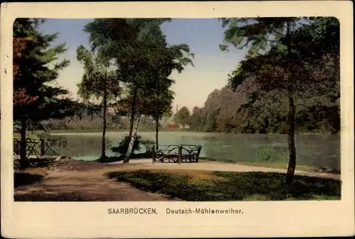 Ak Saarbrücken im Saarland, Partie am Deutsch-Mühlenweiher