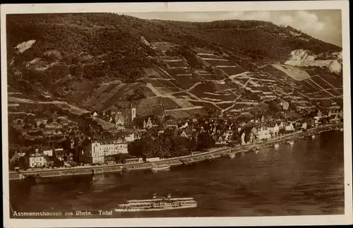 Ak Assmannshausen Rüdesheim am Rhein, Gesamtansicht, Fliegeraufnahme