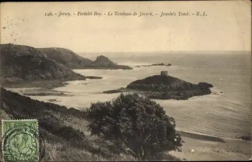 Ak Jersey Kanalinseln, Portelet Bay, Le Tombeau de Janvin