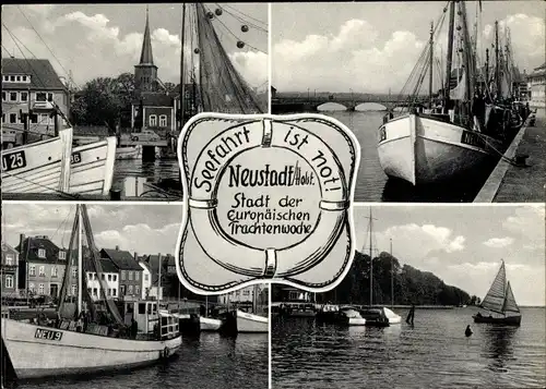 Ak Neustadt in Holstein, Stadt der Europäischen Trachtenwoche, Hafen, Boote