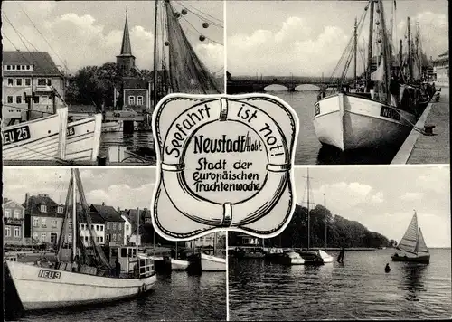 Ak Neustadt in Holstein, Stadt der Europäischen Trachtenwoche, Hafen, Boote