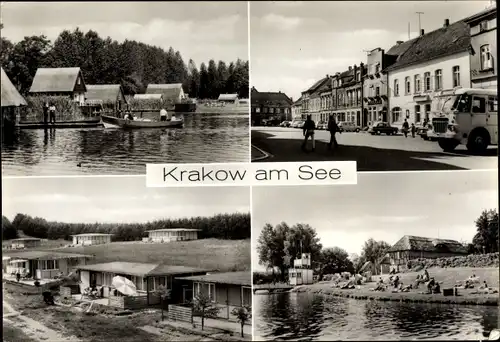 Ak Krakow am See in Mecklenburg, Markt, Badeanstalt