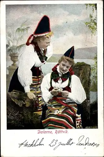 Ak Schweden, La Suede, Dalarne Rättvik, Junge Frauen in schwedischer Tracht