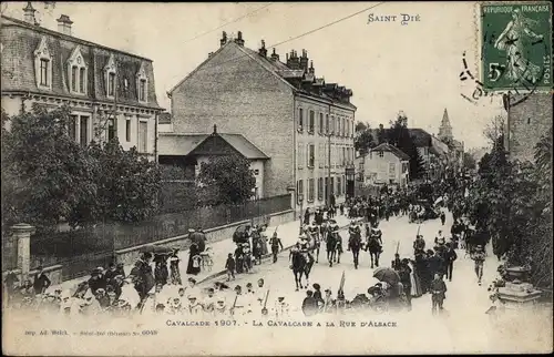 Ak Saint Dié des Vosges, La Cavalcade a la Rue d'Alsace, 1907