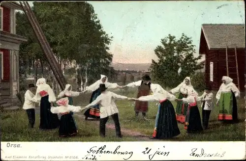 Ak Orsa Schweden, Tänzer in schwedischen Trachten
