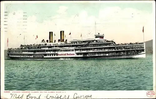 Ak New York State USA, Steamer Hendrick Hudson on the Hudson River