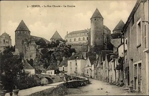 Ak Semur en Auxois Côte-d’Or, La Rue Chaude, Le Donjon