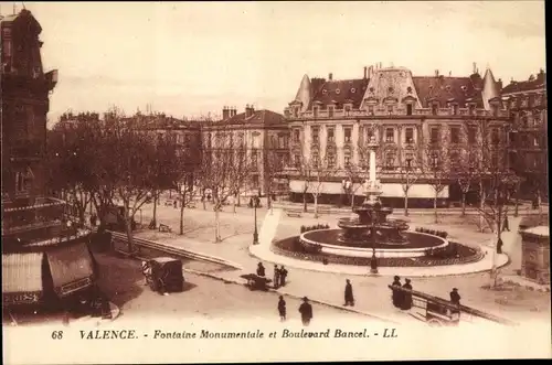 Ak Valence Drome, Fontaine Monumentale, Boulevard Bancel