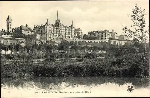 Ak Pau Pyrénées-Atlantiques, L'Hotel Gassion, vue prise du Gave