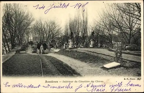 Ak Asnières sur Seine Hauts-de-Seine, Interieur du Cimetiere des Chiens