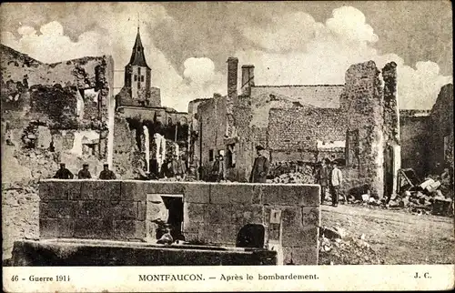 Ak Montfaucon Meuse, Après le bombardement, église
