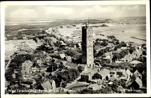 Ak West Terschelling Friesland Niederlande, Panorama met Brandaris
