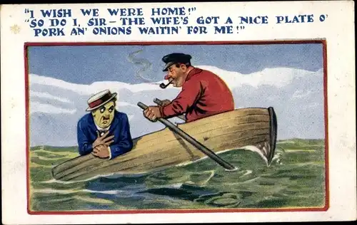 Ak I wish we were home, Seekranker Mann im Ruderboot