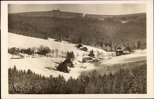 Ak Tellerhäuser Breitenbrunn Erzgebirge, Schneiders Gasthaus, Fichtelberg, Ort, Winter