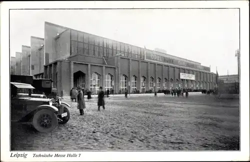 Ak Leipzig in Sachsen, Technische Messe Halle 7, Autos, Reklametafel Opel Kühn