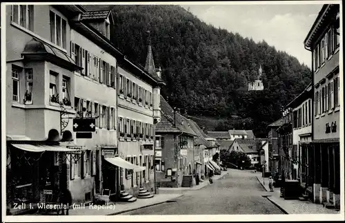 Ak Zell im Wiesental, Straßenpartie, Apotheke, Kapelle, Cafe