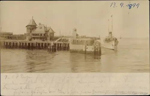 Foto Ak Duhnen Nordseebad Cuxhaven, Anlegestelle, Dampfer, Hafenpartie