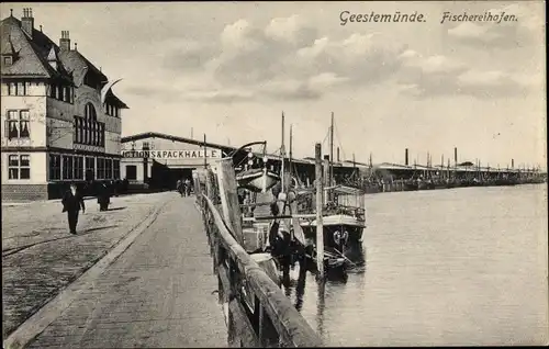 Ak Geestemünde Bremerhaven, Partie am Fischereihafen, Packhalle