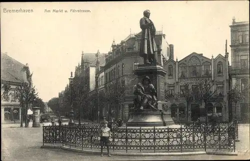 Ak Bremerhaven, Partie am Markt mit Fährstraße, Denkmal, Glaserei Geschäft